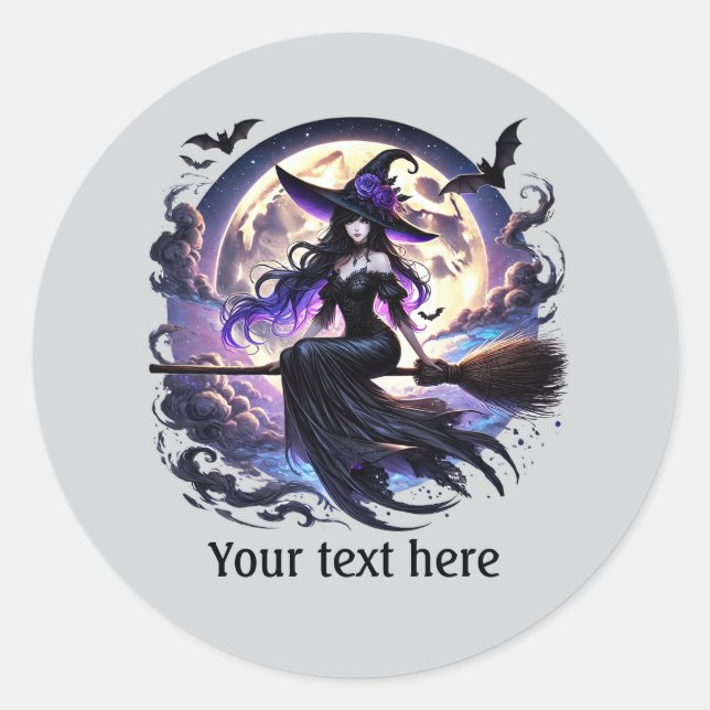 Spooky Halloween witch customisable Classic Round Sticker (Front)