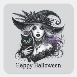 Spooky Halloween witch customisable Square Sticker