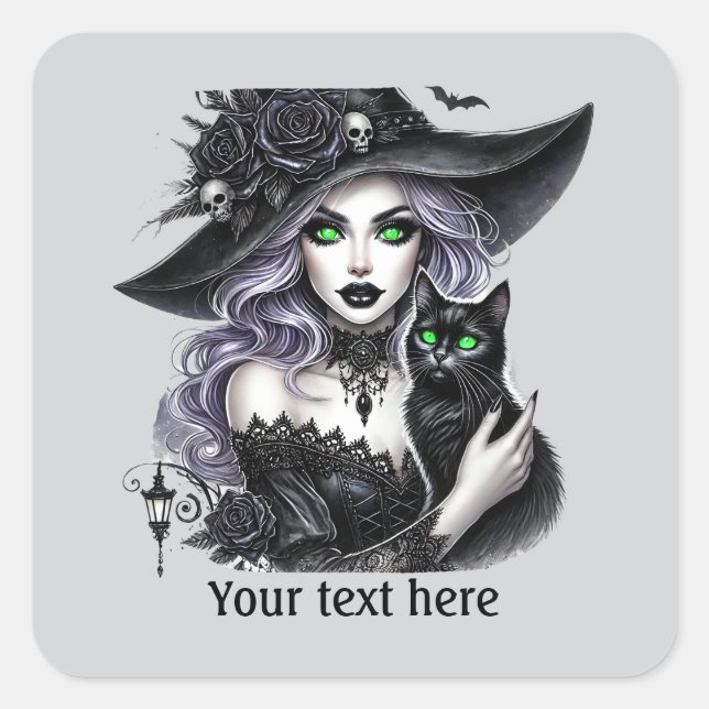 Spooky Halloween witch customisable Square Sticker (Front)
