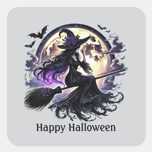 Spooky Halloween witch customisable  Square Sticker (Front)