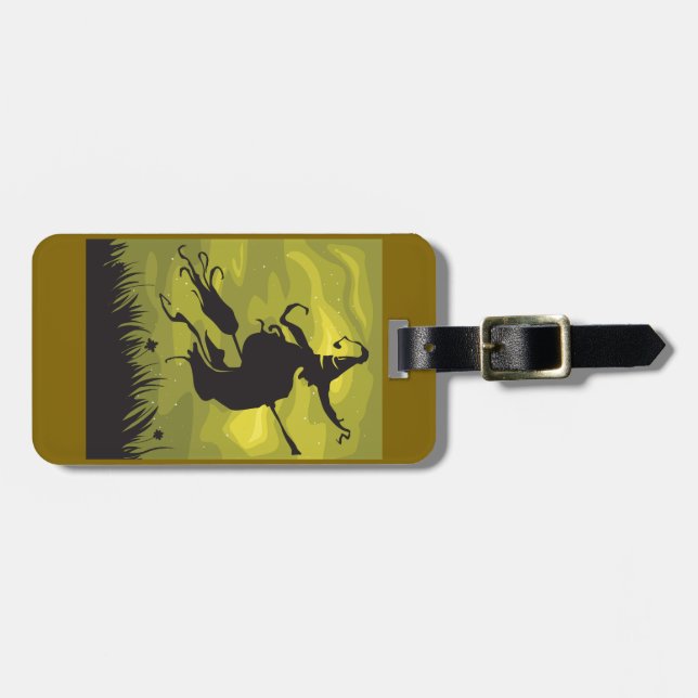 Spooky Halloween Witch Flying on Broomstick Luggage Tag (Front Horizontal)