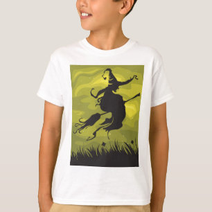 Spooky Halloween Witch Flying on Broomstick T-Shirt