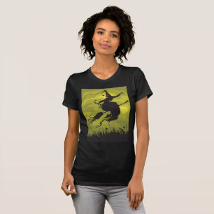 Spooky Halloween Witch Flying on Broomstick T-Shirt
