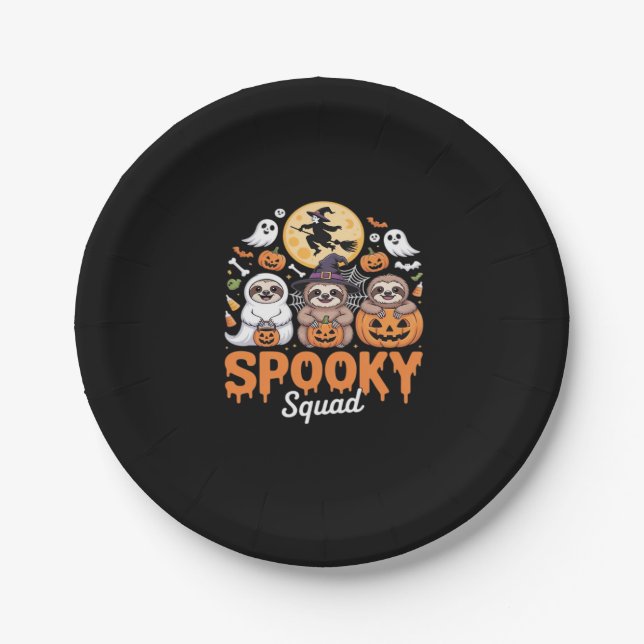 Spooky Halloween Witch Funny Horror Sloths Essenti Paper Plate (Front)