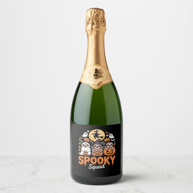 Spooky Halloween Witch Funny Horror Sloths Essenti Sparkling Wine Label (Front)