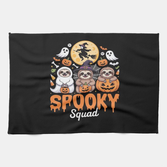 Spooky Halloween Witch Funny Horror Sloths Essenti Tea Towel (Horizontal)