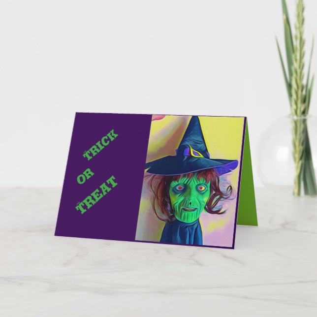 Spooky Halloween Witch Funny Phrase Colourful Card (Front)