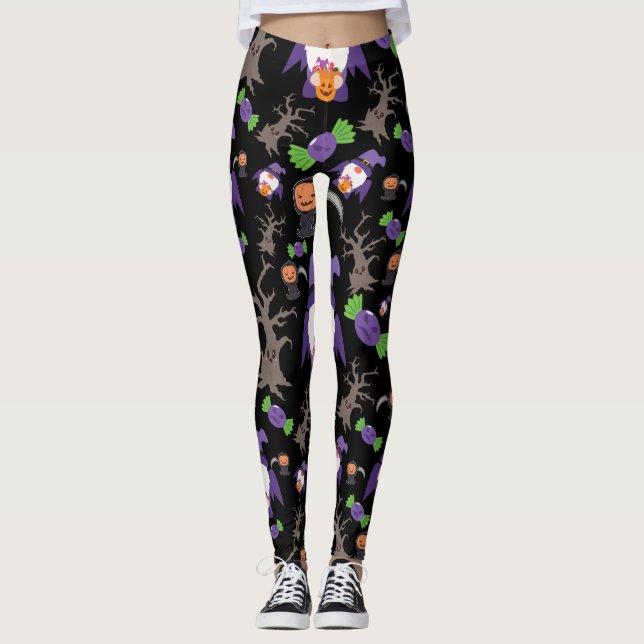 Spooky Halloween Witch Gnome Leggings (Front)