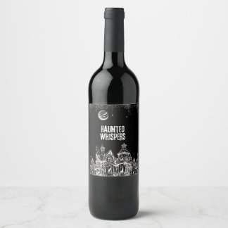 Spooky Halloween Witch, Haunted House, Moon & Bats Wine Label
