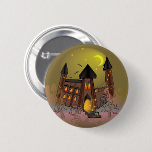 Spooky Halloween witch house and vampires castle 6 Cm Round Badge