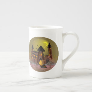 Spooky Halloween witch house and vampires castle Bone China Mug