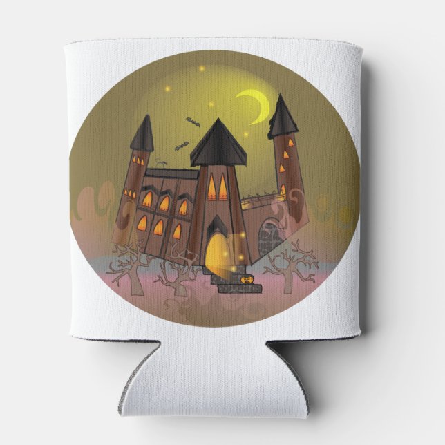 Spooky Halloween witch house and vampires castle  Can Cooler (Back)