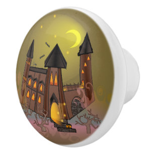 Spooky Halloween witch house and vampires castle Ceramic Knob