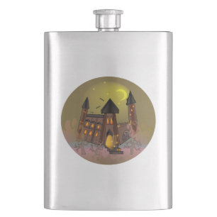 Spooky Halloween witch house and vampires castle Hip Flask