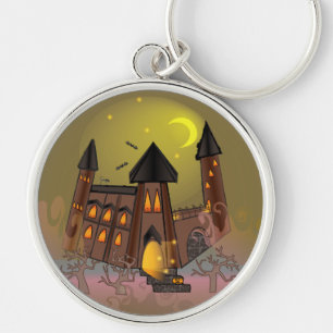 Spooky Halloween witch house and vampires castle Key Ring