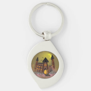 Spooky Halloween witch house and vampires castle  Key Ring