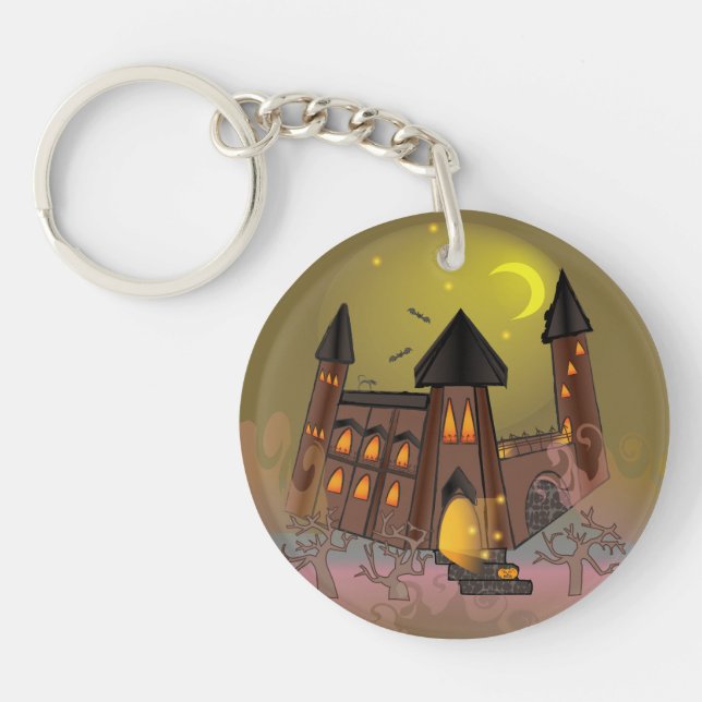 Spooky Halloween witch house and vampires castle  Key Ring (Front)