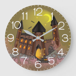 Spooky Halloween witch house and vampires castle Large Clock