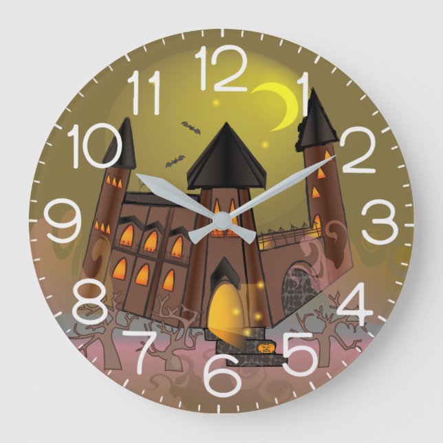 Spooky Halloween witch house and vampires castle  Large Clock (Front)