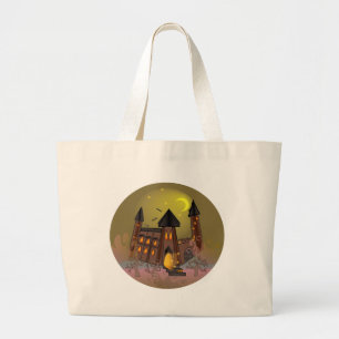 Spooky Halloween witch house and vampires castle Large Tote Bag