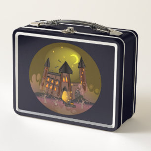 Spooky Halloween witch house and vampires castle  Metal Lunch Box