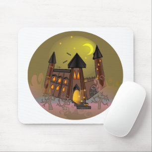 Spooky Halloween witch house and vampires castle Mouse Mat