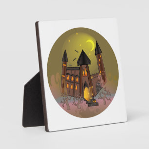 Spooky Halloween witch house and vampires castle  Plaque