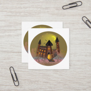 Spooky Halloween witch house and vampires castle  Square Business Card
