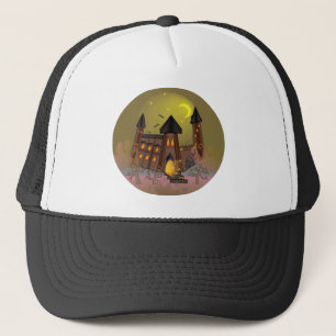 Spooky Halloween witch house and vampires castle  Trucker Hat