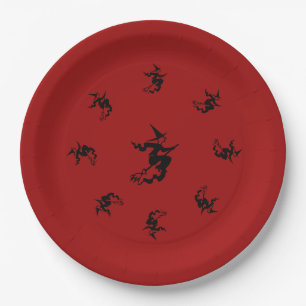 spooky halloween witch on flying broomstick fun pl paper plate