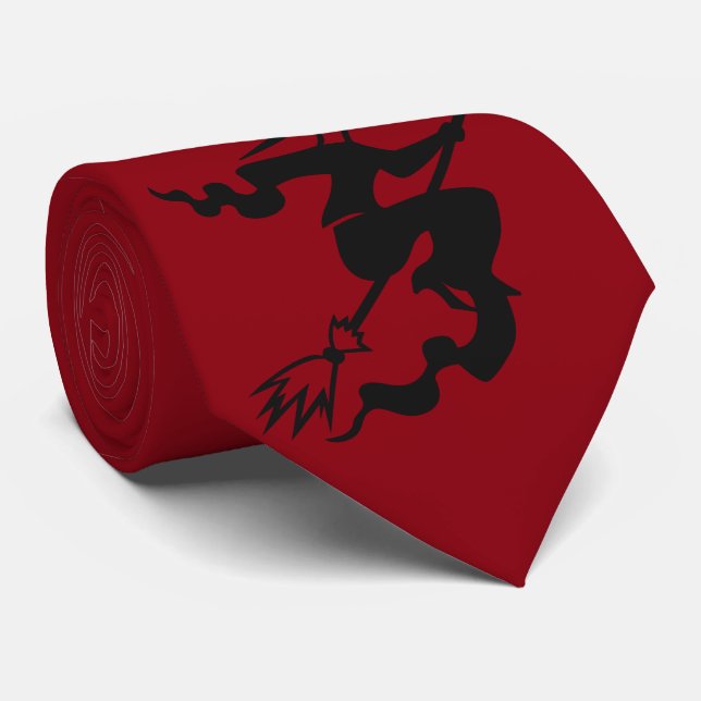 spooky halloween witch on flying broomstick fun tie (Rolled)