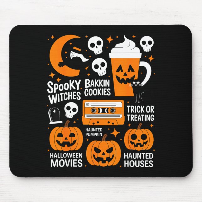 Spooky halloween witch pumpkin dark cat retro mouse mat (Front)