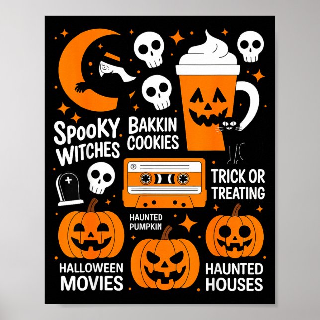 Spooky halloween witch pumpkin dark cat retro poster (Front)