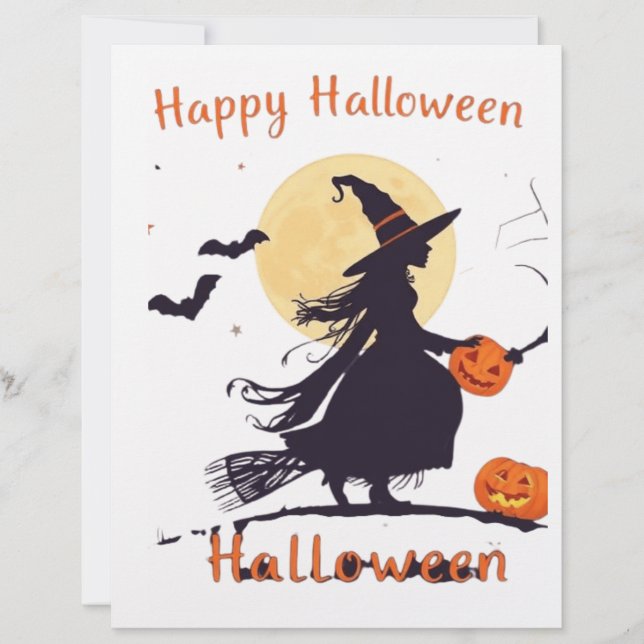 Spooky Halloween Witch Silhouette with Jack-o'-Lan Custom Letterhead (Front)