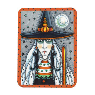 SPOOKY HALLOWEEN WITCH, WEARING BLACK CAT JEWELERY MAGNET
