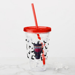 Spooky Halloween With Dracula And Bats Acrylic Tumbler