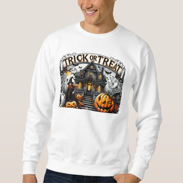 Spooky Halloween with ghosts and pumpkins Sweatshirt (Front)