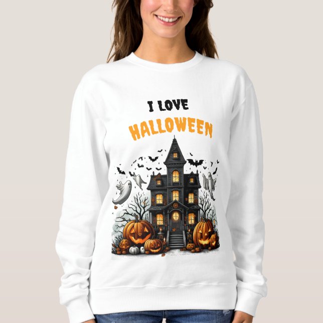 Spooky Halloween with pumpkins and ghosts Sweatshirt (Front)