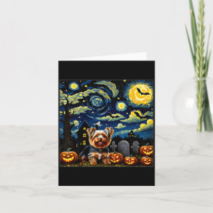 Spooky Halloween Yorkie Dog Starry Night Card