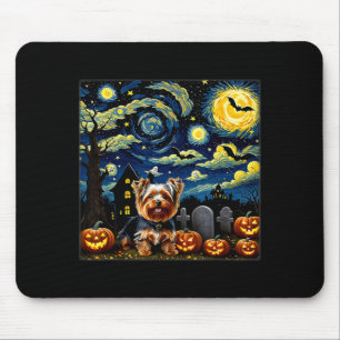 Spooky Halloween Yorkie Dog Starry Night Mouse Mat