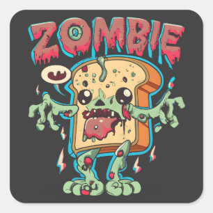 Spooky Halloween Zombie Toast Funny Halloween Gift Square Sticker