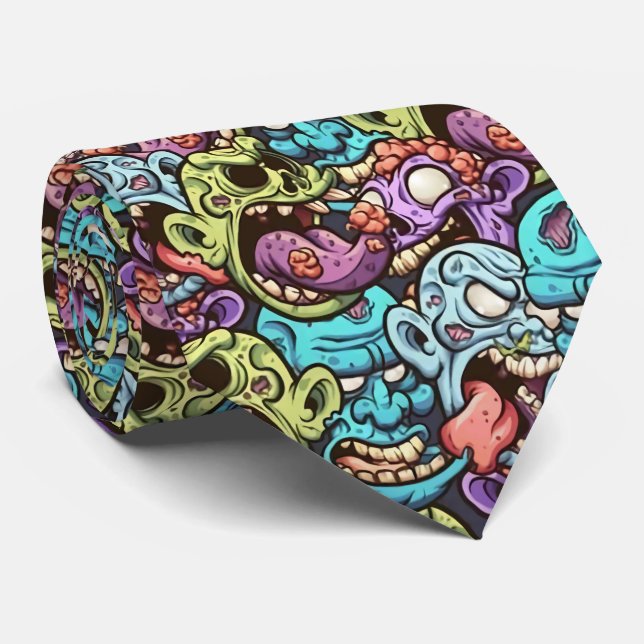 Spooky Halloween zombies tiled pattern  Tie (Rolled)