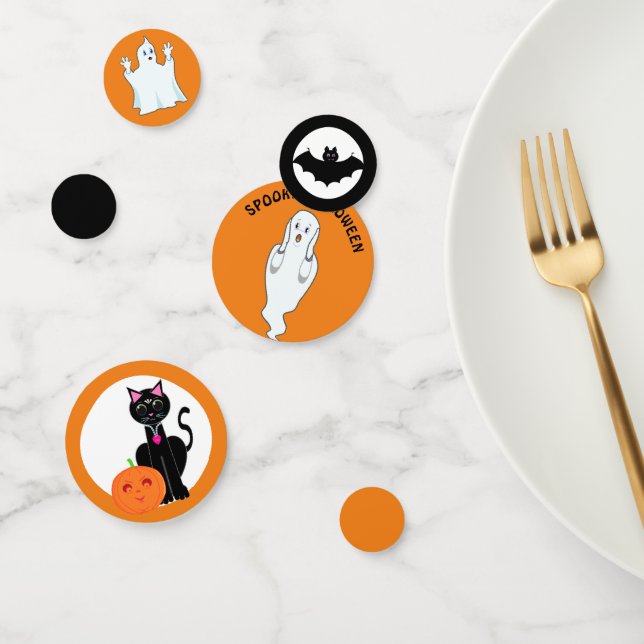 Spooky Hallowen cat, pumpkin, ghosts  & bats Confetti (Group)