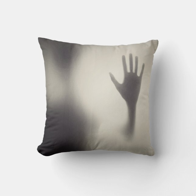 Spooky Hand on the Glass Halloween Throw Pillow (Front)