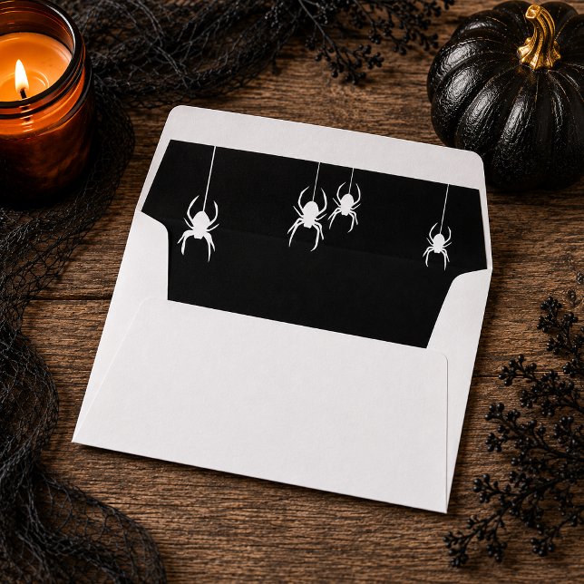 Spooky Hanging Spiders Gothic Halloween Envelope (Add an eerie finishing touch to your seasonal mailings with this spooky hanging spiders envelope.)
