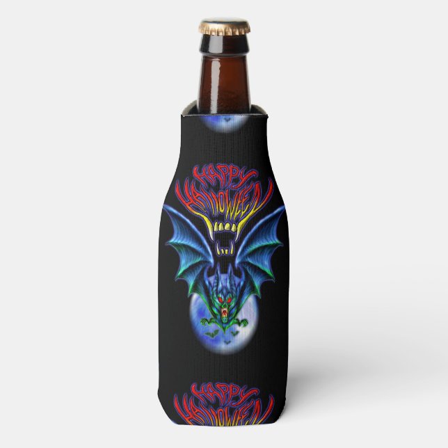 Spooky Happy Halloween Bat Bottle Cooler (Bottle Front)