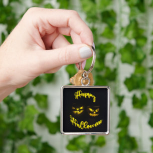 Spooky Happy Halloween creepy yellows pumpkin face Key Ring
