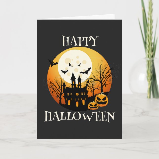 Spooky Happy Halloween Haunted House Card (Front)