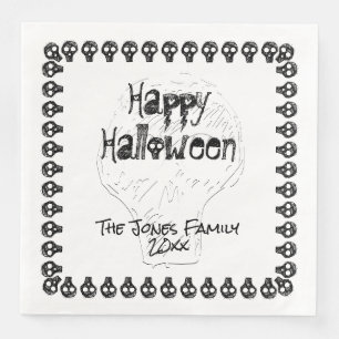 Spooky Happy Halloween Lettering Black White Napkin