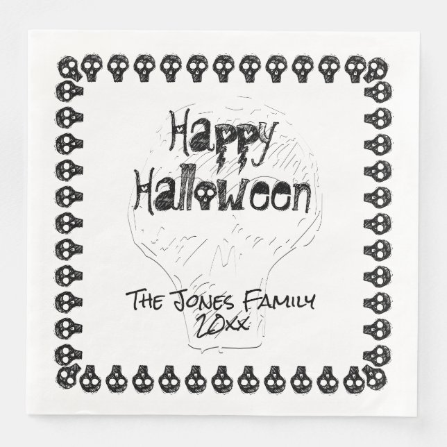 Spooky Happy Halloween Lettering | Black White Napkin (Front)